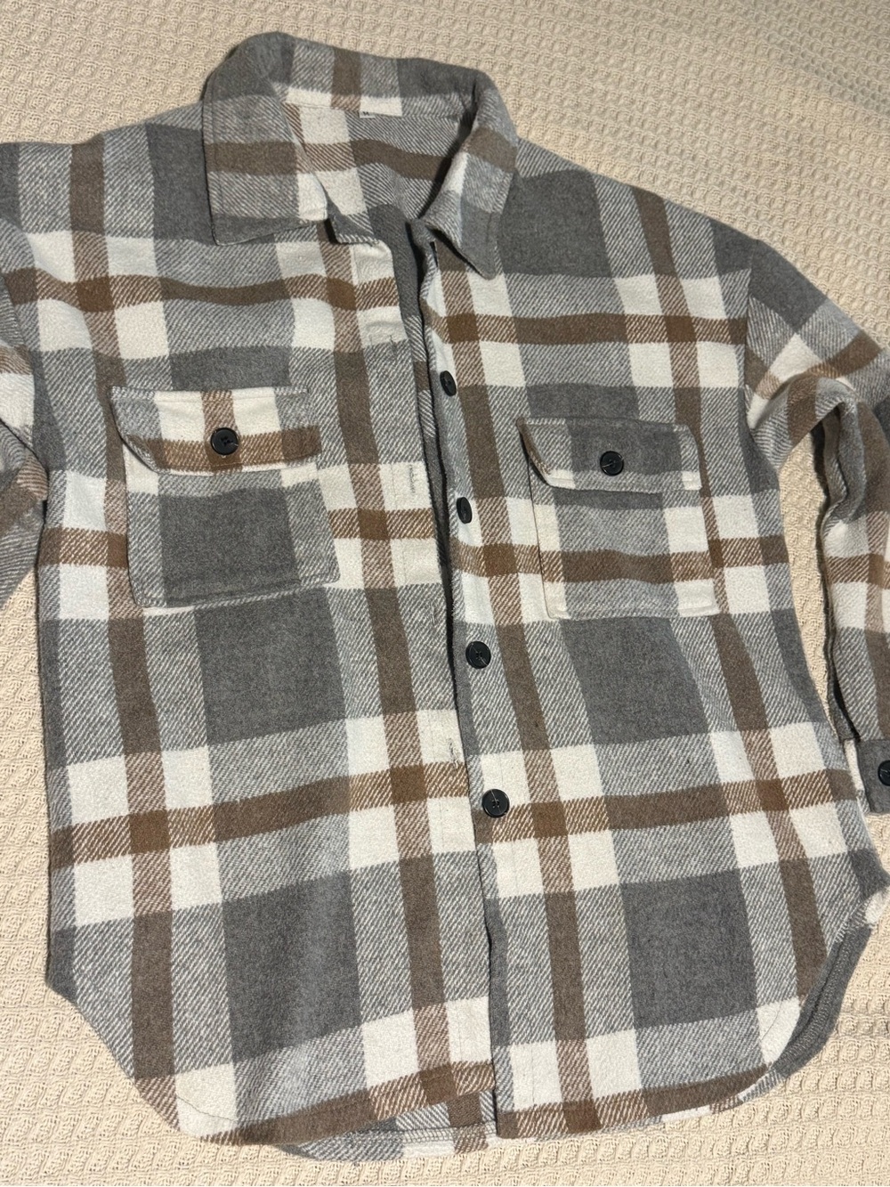 Plaid Shacket Jacket in Gray & Brown - Picture 3 of 5